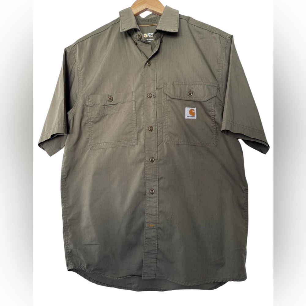 Carhartt Olive Green Short Sleeve Button Down Work Shirt